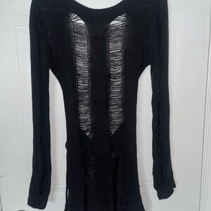 Black Distressed Knit Sweater Dress